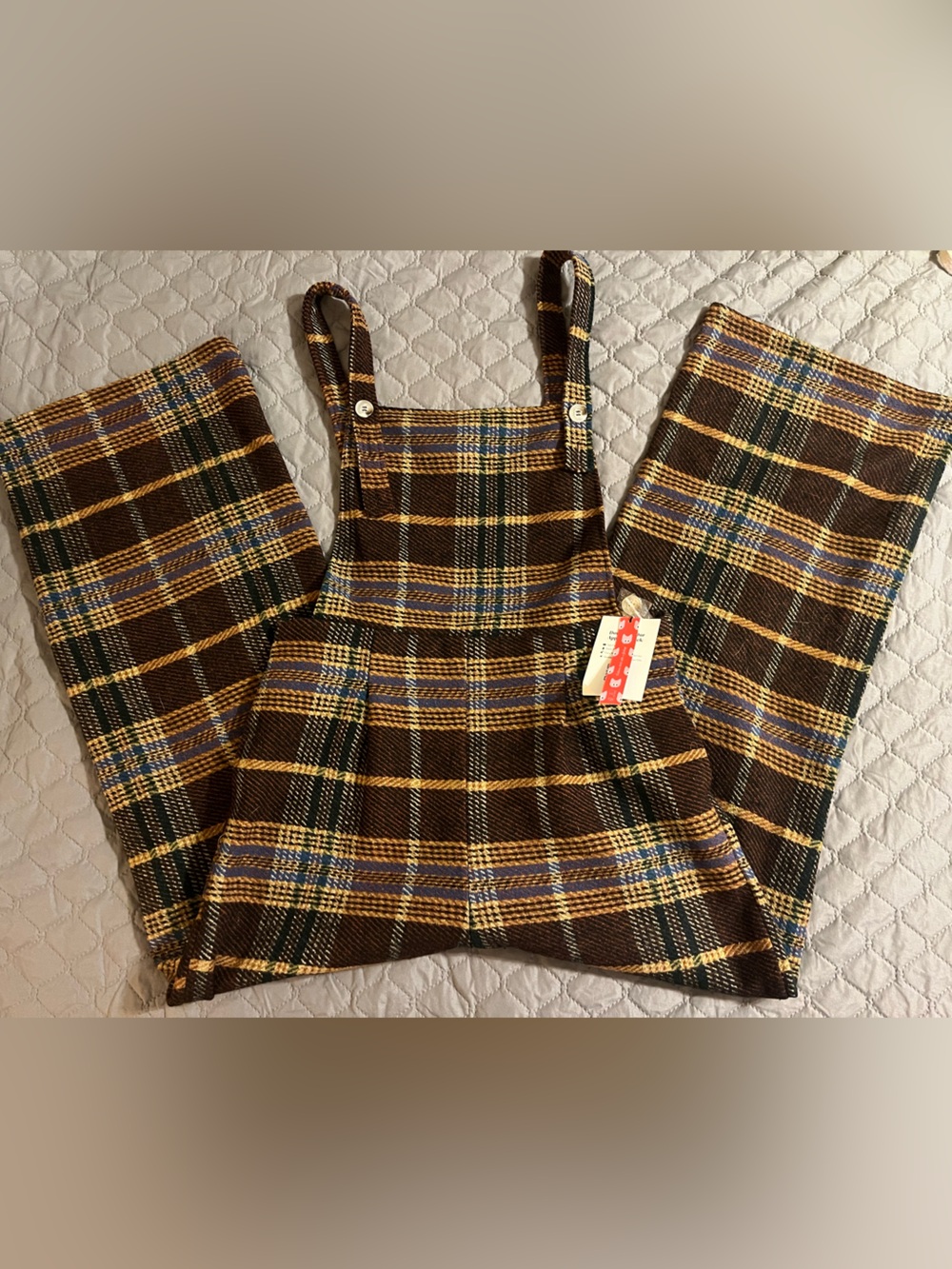 Cider Brown Plaid Jumpsuit Romper with Straps. NWT
